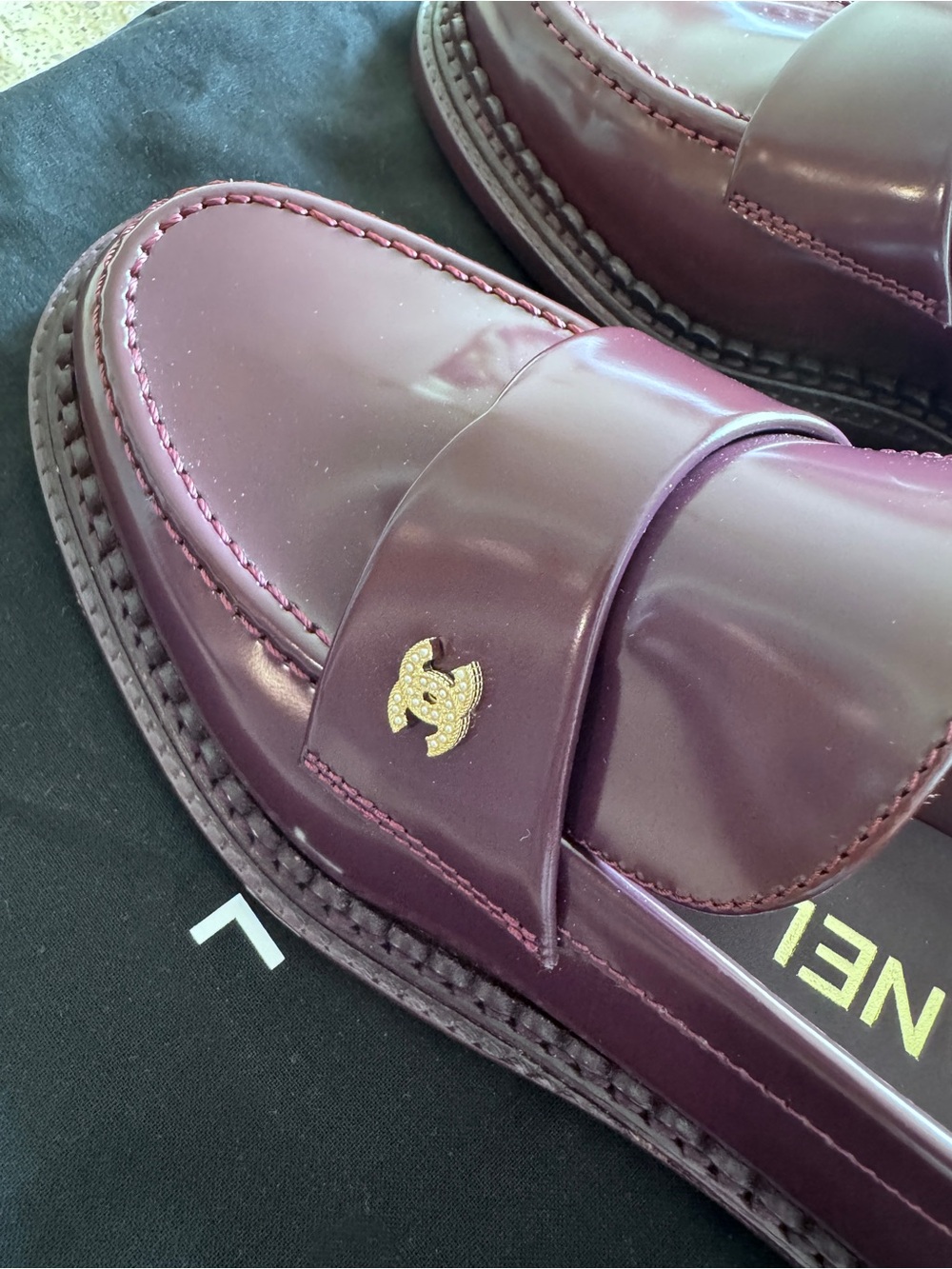 NEW CHANEL Patent Leather Loafers with Gold CC Accent - Picture 6 of 7